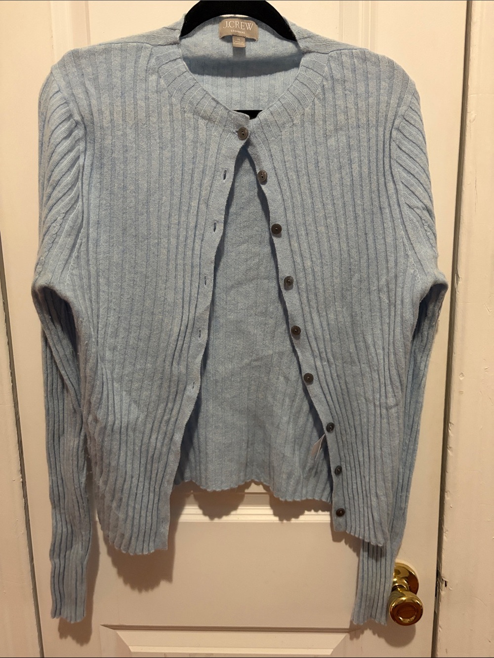 J. Crew Light Blue Ribbed Button-Front Cardigan